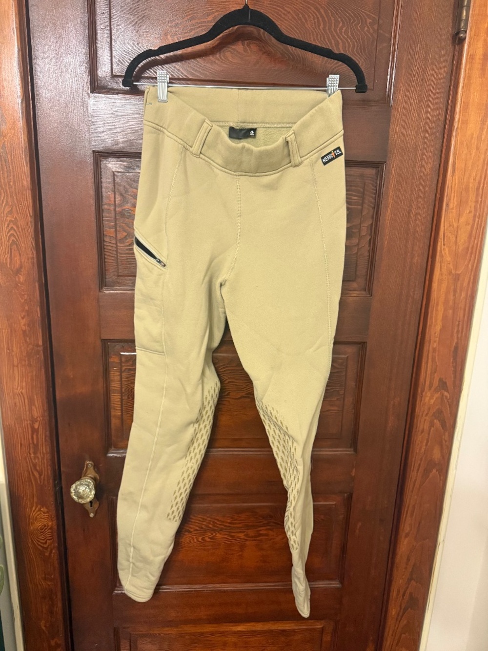 Kerrits Fleece Lined Winter Riding Tights Tan/Khaki XL Silicone Knee Patch Eques